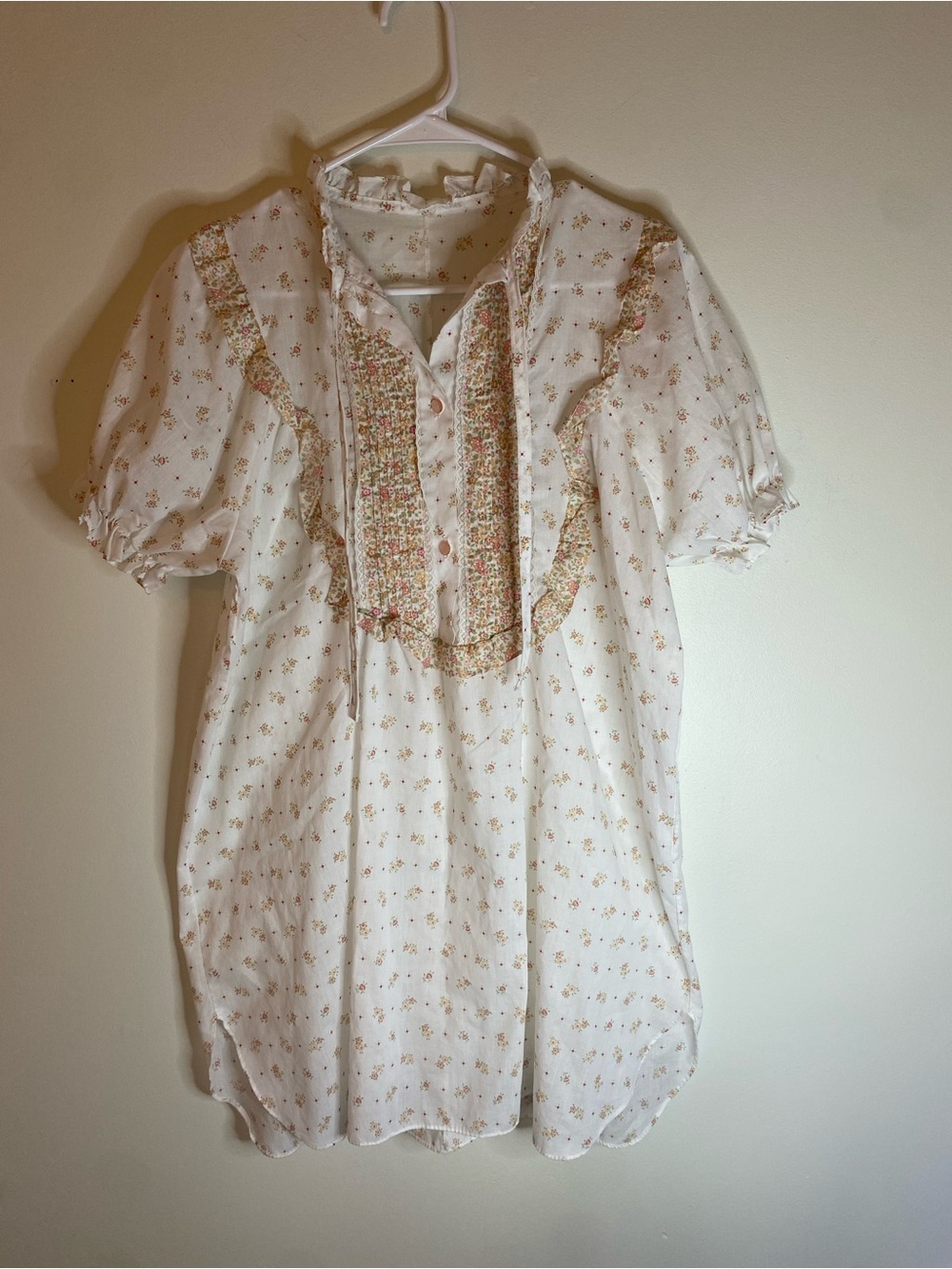 Women’s Handmade Cream Floral Ruffle Dress